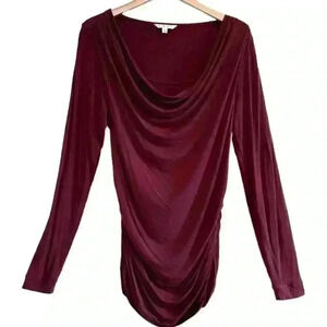 🌈 6/$60 Cabi Long Drapey Tunic Ruching Cowl Neck Magenta Lightweight Large